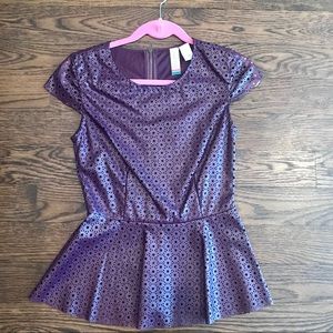 BURGUNDY PEPLUM TOP PERFORATED VEGAN LEATHER